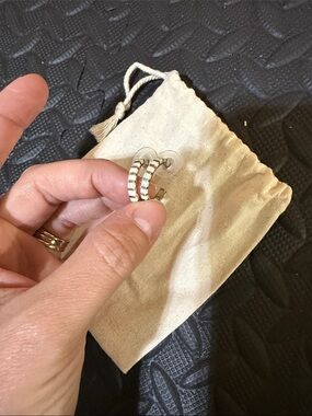 Silver Hoop Earrings with Mother of Pearl